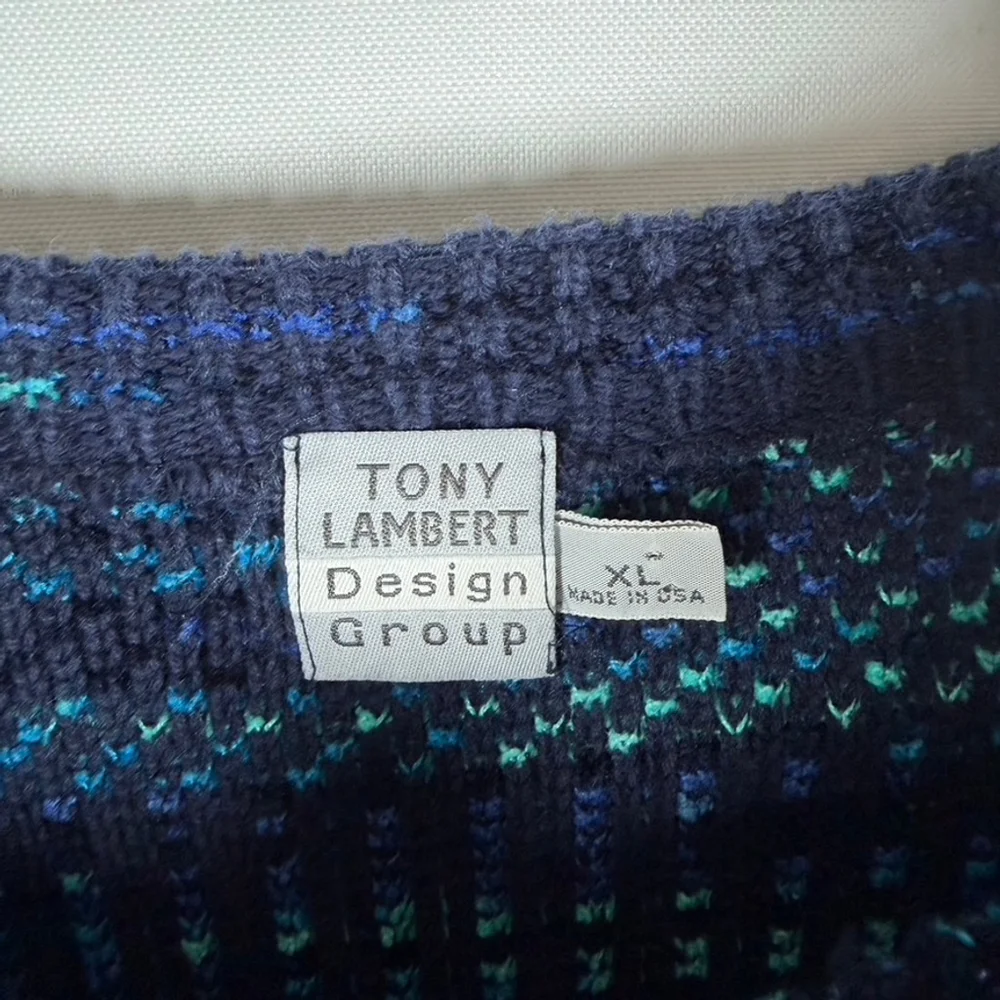 Tony Lambert Designs Blue Teal Marled Knit Sweater Cotton Bld VTG Mens size XL